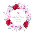 Beautiful romantic floral vector design round frame