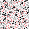 Beautiful and romantic hand drawn pandas with heart love typography design