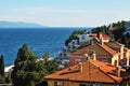 romantic old town of Rovinj with magical beach batana,Istrian Peninsula, pjescana uvala adriatic ocean Croatia,Europe