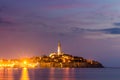 Beautiful romantic old town of Rovinj after magical sunset and moon on the sky,Istrian Peninsula,Croatia,Europe Royalty Free Stock Photo