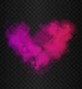 Beautiful romantic pink smoke cloud in a shape of heart isolated on dark semi transparent background. Lovely realistic Royalty Free Stock Photo