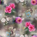 Beautiful romantic rose flower, digital design wallpepar and floral seamless pattern with abstract digital background