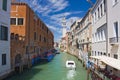 Beautiful romantic Venetian cityscape with canal in Italy