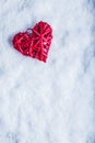 Beautiful romantic vintage red heart on a white snow background. Love and St. Valentines Day concept.