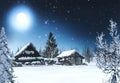 Beautiful romantic winter Christmas landscape at full moon Royalty Free Stock Photo