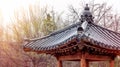 Beautiful rooftop oriental house at traditional korean garden. Royalty Free Stock Photo