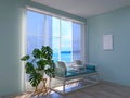 Beautiful room interior 3d render, 3d illustration decoration holiday resort