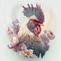 Beautiful rooster and flowers in vintage style. Vector illustration.