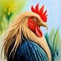 Beautiful rooster painted in watercolor - ai generated image