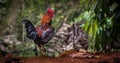 Beautiful rooster walking alone