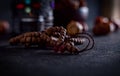 Beautiful rosaries on black background - Image Royalty Free Stock Photo