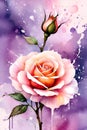 A beautiful rose flower in digital art, water, splash, paint splatter, blown by the wind, watercolor sytle, floral art