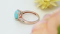 Beautiful Rose Gold Solitair Blue Topaz Ring paved with stones
