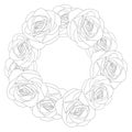 Beautiful Rose Outline Wreath - Rosa isolated on White Background. Valentine Day. Vector Illustration.