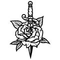 Beautiful rose pierced with dagger
