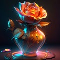 Beautiful rose in a transparent vase on a dark background. AI Generated