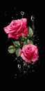 beautiful roses falling with water, slice style, ai generated image