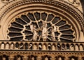 Beautiful Rosette With Ornament Of Three Angels On The West Facade Of The Notre Dame Cathedral In Paris France