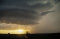 Mothership type wall cloud of a supercell thunderstorm over the Great Plains at sunset