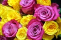 Beautiful round bouquet of pink and uellow roses flowers as background Royalty Free Stock Photo