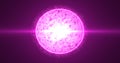 A beautiful round bright sphere of a luminous purple star burning with plasma magical energy on a black space background. Abstract Royalty Free Stock Photo