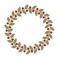 Christmas Wreath with Holly Red Berries and Green Leaves. Vector Xmas Wreath with Holly Royalty Free Stock Photo