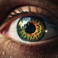 Beautiful round eye with eyelashes and pupil looking ahead is shown close up, Ai generated Royalty Free Stock Photo