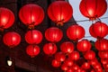 Beautiful round red lantern hanging on old traditional street, concept of Chinese lunar new year festival Royalty Free Stock Photo