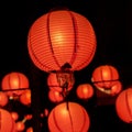 Beautiful round red lantern hanging on old traditional street, concept of Chinese lunar new year festival Royalty Free Stock Photo