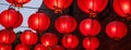 Beautiful round red lantern hanging on old traditional street, concept of Chinese lunar new year festival in Taiwan, close up. The Royalty Free Stock Photo