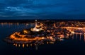 Beautiful Rovinj night aerial view