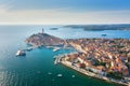 Beautiful Rovinj at sunset. Aerial photo. The old town of Rovinj, Istria, Croatia Royalty Free Stock Photo