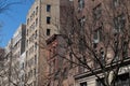 Row of Old Brick Apartment Buildings on the Upper West Side of New York City Royalty Free Stock Photo