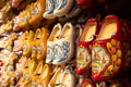 Rows of Colorful Traditional Dutch Wooden Clogs For Sale at a Store in Zaanse Schans Netherlands Royalty Free Stock Photo