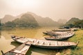 Rafts await villagers by the lake in Vietnam Royalty Free Stock Photo