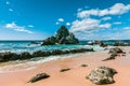 Beautiful rugged eroding rocks on ocean coastline. NSW, Australia. Royalty Free Stock Photo