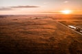 Aerial drone photo - Sunrise over a rural Sycamore Illinois cornfield. Royalty Free Stock Photo
