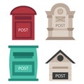 Beautiful rural curbside open and closed postal mailboxes with semaphore flag postbox vector illustration