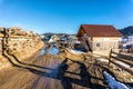 Beautiful rural landscape against the backdrop of the Carpathian Mountains in early spring Royalty Free Stock Photo