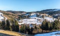 Beautiful rural landscape against the backdrop of the Carpathian Mountains in early spring Royalty Free Stock Photo