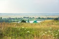 Beautiful rural landscape. Church in a summer field Royalty Free Stock Photo