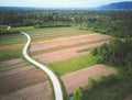 Beautiful rural landscape and ploughed, cultivated fields around forest edge, located near Zagreb city, Croatia