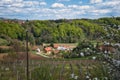 Beautiful rural landscape scenery with vineyards and forest on green hills at Klenice, Croatia, county hrvatsko zagorje Royalty Free Stock Photo