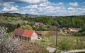 Beautiful rural landscape scenery with vineyards and forest on green hills at Klenice, Croatia, county hrvatsko zagorje Royalty Free Stock Photo