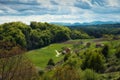 Beautiful rural landscape scenery with vineyards and forest on green hills at Klenice, Croatia, county hrvatsko zagorje Royalty Free Stock Photo