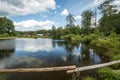 Beautiful rural landscape. A small settlement by the lagoon surrounded by greenery. Roztocze region, Majdan Kasztelanski, Poland