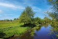 Beautiful rural lower rhine landscape with river Niers, trees, green agricultural field, blue summer sky - Germany, Viersen-SÃÂ¼