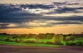 Beautiful rural spring landscape in sunset