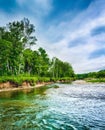 Russian landscape. Stream on the foreground