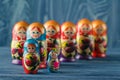 Beautiful Russian matreshka doll on blue wooden background